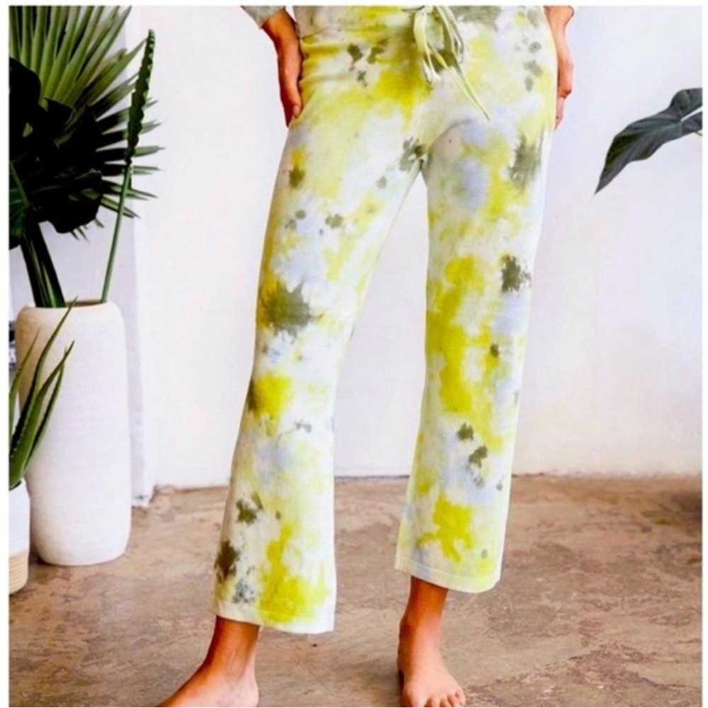 27 Miles Haruki Lounge Pants in Acid Yellow Tie-Dye Size Small NWT Cashmere